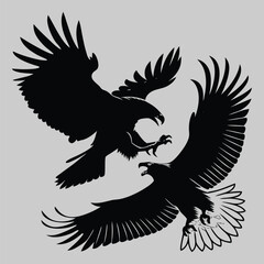 Two Eagles Fighting silhouette vector design art and illustration