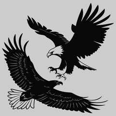 Two Eagles Fighting silhouette vector design art and illustration
