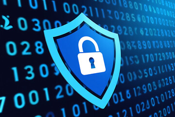 Cyber security shield with padlock on digital background