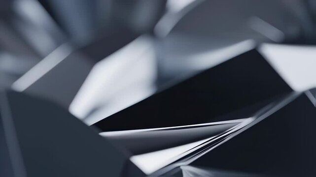Abstract geometric shapes rotating and morphing, metallic textures with ambient reflections, modern and sleek look, perfect for corporate footage, loopable design 