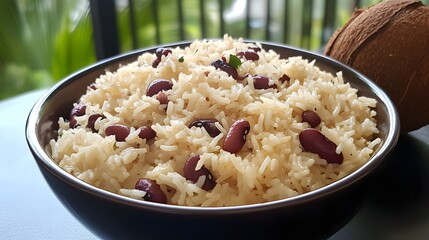Deliciously seasoned rice dish with red beans.