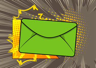 Cartoon Letter Envelope, comic book Message. Retro vector comics pop art design.