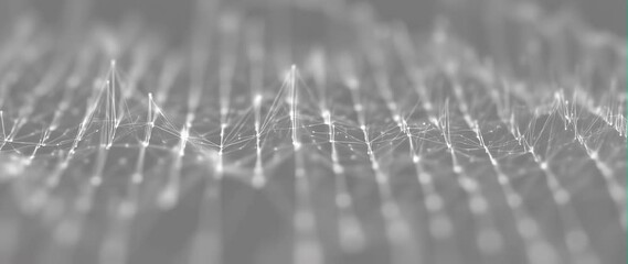 Anamorphic video Digital waveforms dancing in sync with invisible music, minimalistic lines and dots, monochrome background with smooth motion, futuristic data concept
