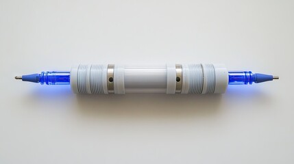 A  light gray  tubular  device  with  blue  ends.