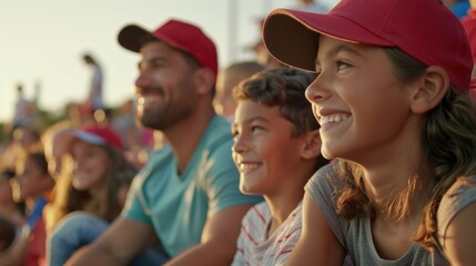 Parents and children watching baseball together