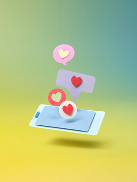 Whimsical smartphone illustration with hearts and speech