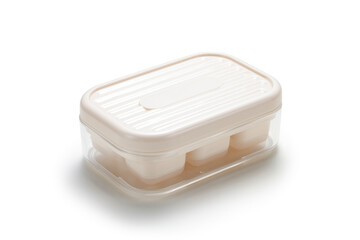 empty plastic ice block mold with lid on white background