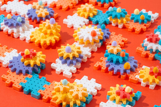 Toy blocks on red