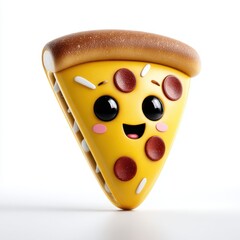 Cute pizza slice cartoon character on white background