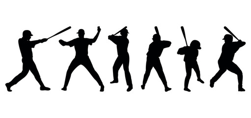 silhouette of baseball player pose, A set silhouette of baseball players