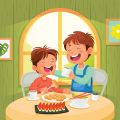 Happy Kids Enjoying Breakfast Together