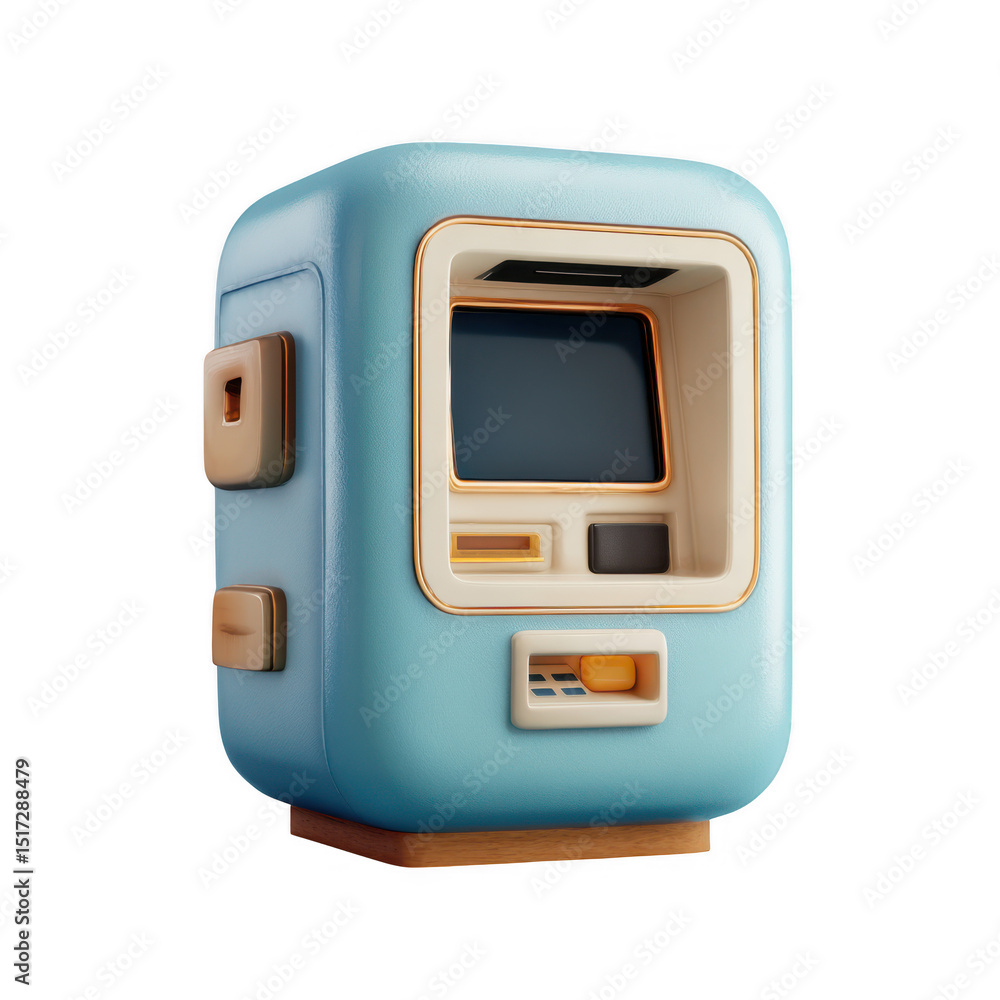 Aufkleber retro style atm machine 3d render isolated on transparent background