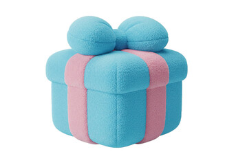 Blue gift box with pink ribbon isolated on black background.