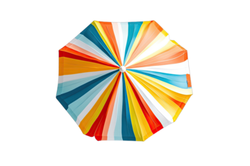 Colorful umbrella, top view, vibrant stripes