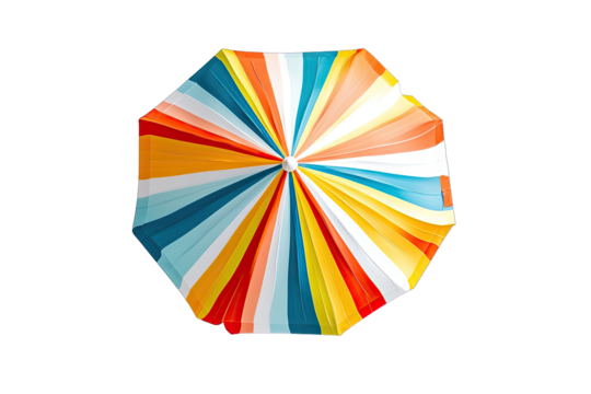 Colorful umbrella, top view, vibrant stripes