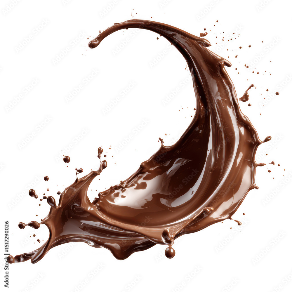 Poster chocolate splash dynamic flow isolated on transparent background