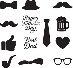 Happy father’s day elements silhouette set icons, symbol vector art illustration.
