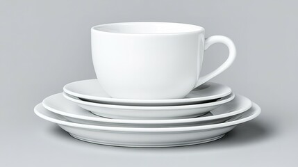Stacked white porcelain tableware set.