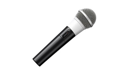 A microphone with a black handle and a silver mesh head
