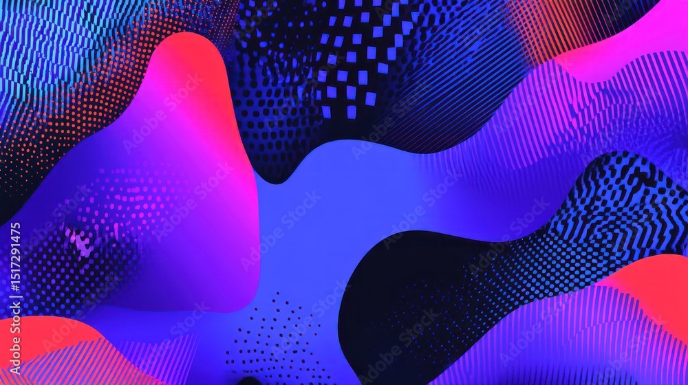 Poster vibrant abstract design with flowing shapes and patterns.