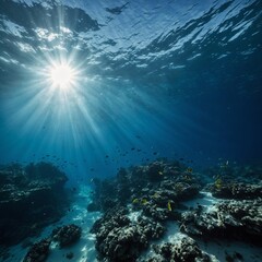 Underwater Sea - Deep Water Abyss With Blue Sun light
