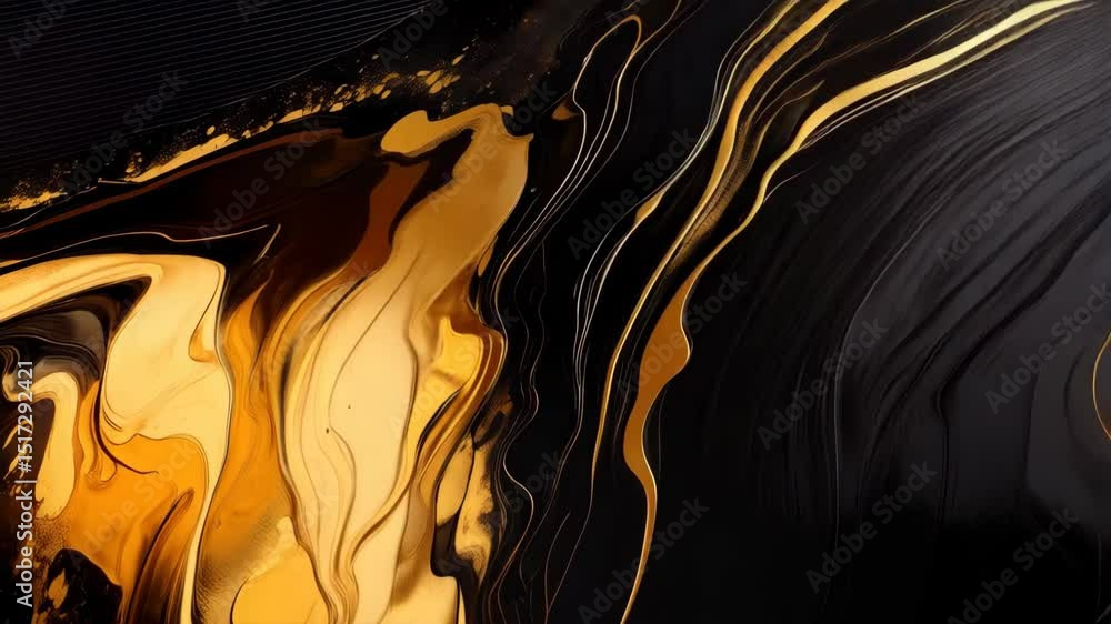 Poster abstract gold and black flowing paint background with elegant marble texture design and wavy pattern