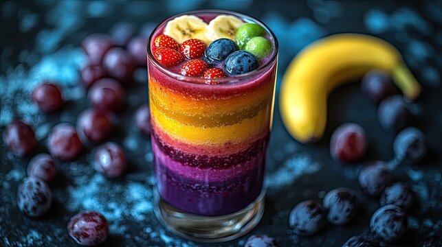 Colorful layered smoothie with fruit - Powered by Adobe