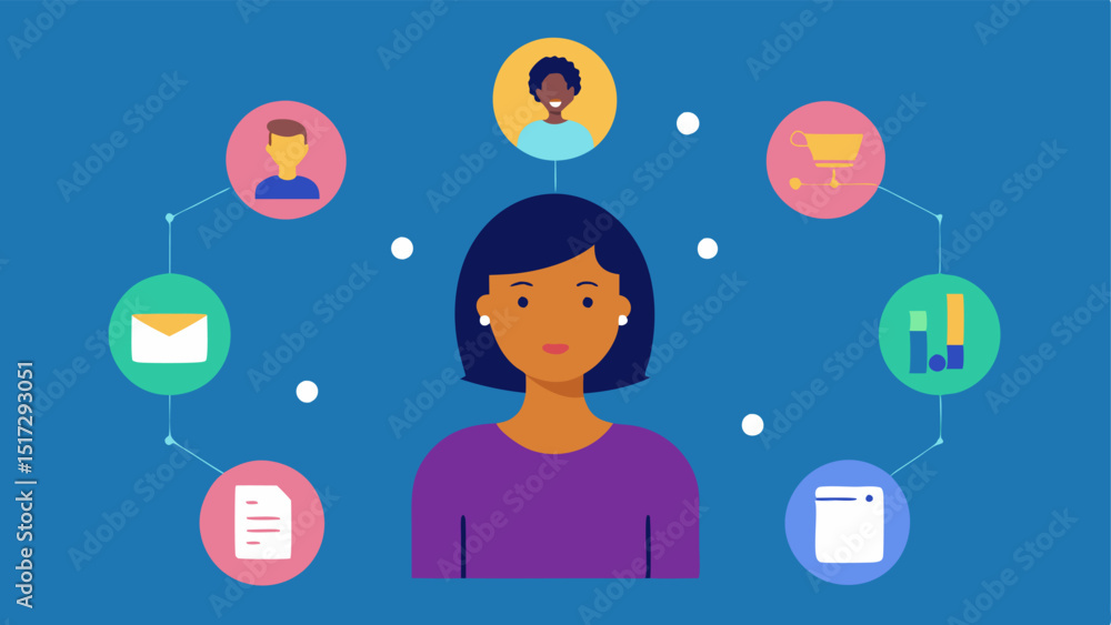 Poster consumer profiles silhouettes of diverse shoppers overlaid with digital patterns and data points wit