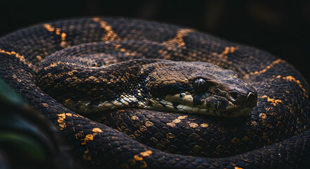 Python snake resting in natural habitat