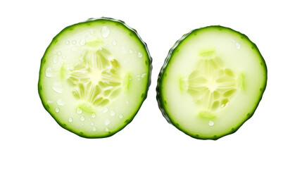 Two fresh cucumber slices isolated on a transparent background