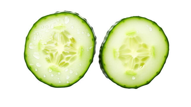 Two fresh cucumber slices isolated on a transparent background
