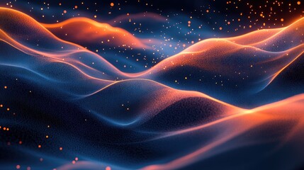 Abstract glowing waves, dark background, digital art