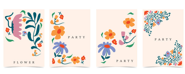 wavy groovy flower background in naive style for A4 vertical design