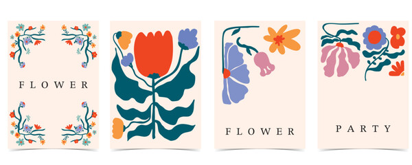 wavy groovy flower background in naive style for A4 vertical design