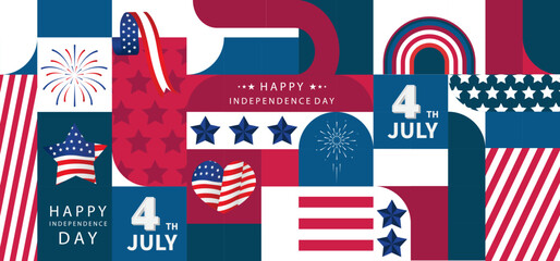 4th of July Independence Day background with geometric for A4 horizontal design