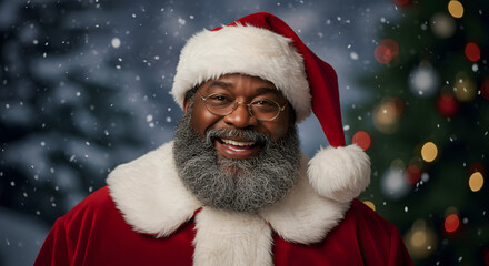 Santa Claus Man with Beard and Glasses Festive Christmas Scene