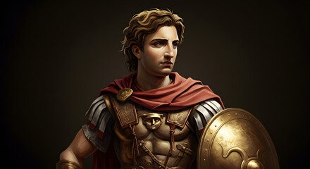 Ancient Roman soldier with shield and armor