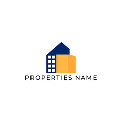 ILLUSTRATION BLUE ORANGE COLOR HOME. BUILDING ARCHITECTURE SIMPLE MINIMALIST LOGO ICON DESIGN VECTOR. GOOD FOR REAL ESTATE, PROPERTY INSDUSTRY