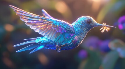 Fototapeta premium A vibrant digital rendering of a hummingbird.
