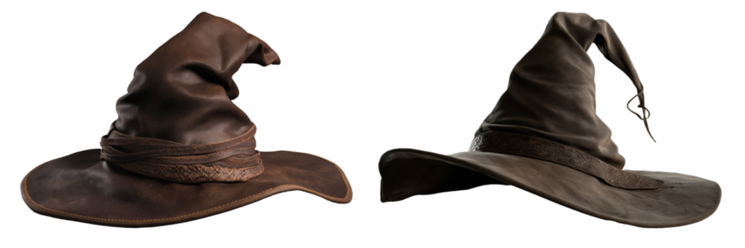 two brown wizard hats  isolated, transparent background	
