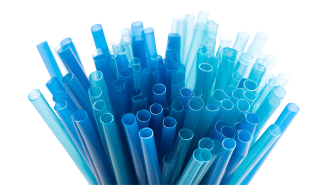 a cluster of blue drinking straws isolated, transparent background	
