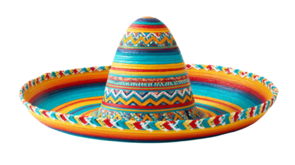 sombrero hat with colorful design isolated, transparent background	
