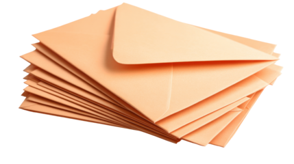 a stack of orange envelopes isolated, transparent background	
