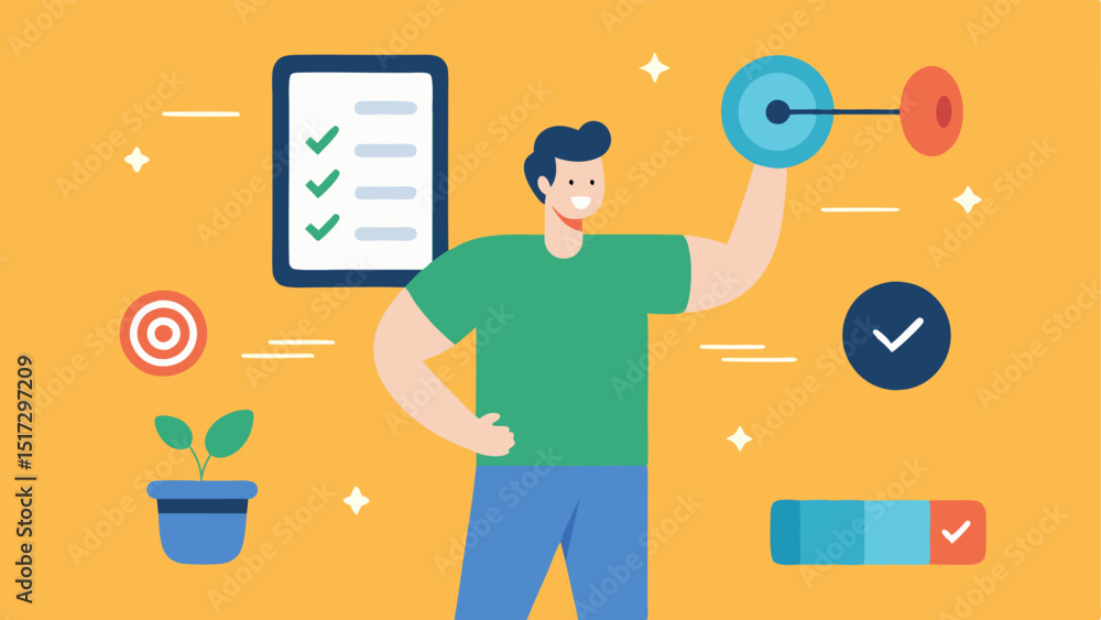 Poster goal setting a user setting fitness goals on the app depicted with motivational icons like targets a