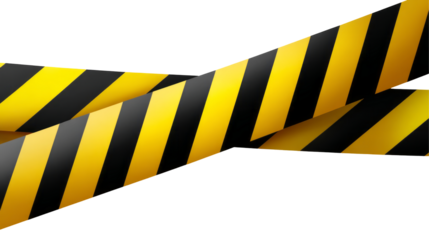 Yellow and black hazard tape warning against danger isolated, transparent background	