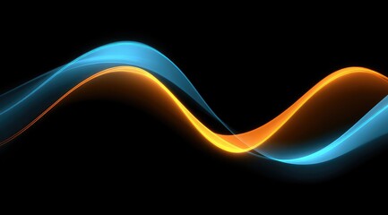 Abstract image of two luminous, flowing waves, one cyan and one amber, intertwining against a pitch-black background.  The waves are translucent and have a slightly blurred, ethereal quality