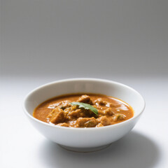 Delicious chicken curry in bowl isolated on white background