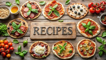 Homemade pizza with ingredients and Pizza Recipes text perfect for blog covers website features food channels recipe ebooks and digital menus milkyhexddway pizzas Backgrounds ads