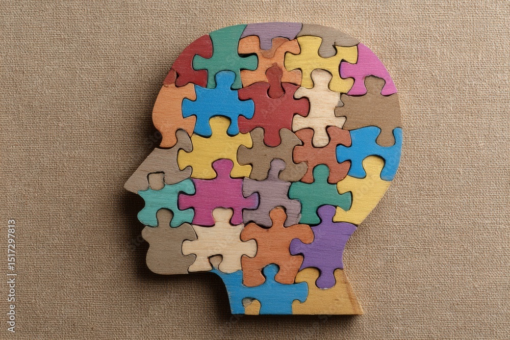 Aufkleber Exploring Complex Thinking Through a Colorful Wooden Puzzle Brain Representation