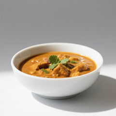 Chicken tikka masala in bowl isolated on white background